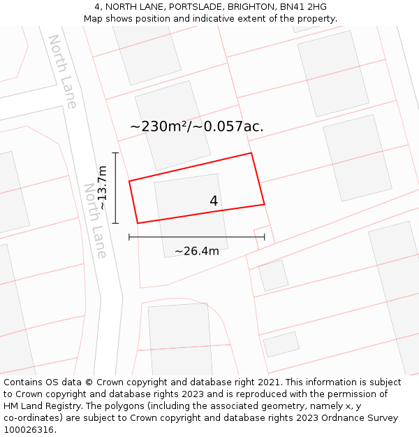 4, NORTH LANE, PORTSLADE, BRIGHTON, BN41 2HG: Plot and title map