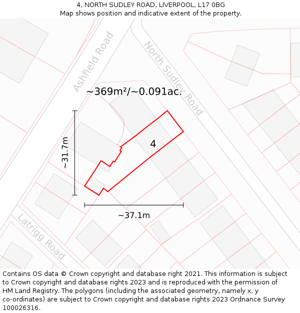 4, NORTH SUDLEY ROAD, LIVERPOOL, L17 0BG: Plot and title map