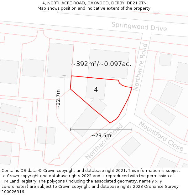 4, NORTHACRE ROAD, OAKWOOD, DERBY, DE21 2TN: Plot and title map