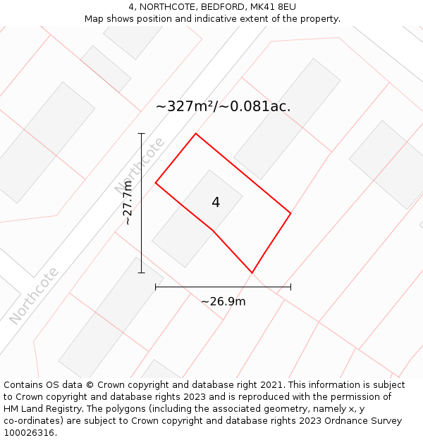 4, NORTHCOTE, BEDFORD, MK41 8EU: Plot and title map