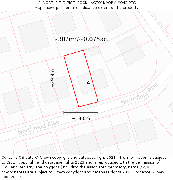 4, NORTHFIELD RISE, POCKLINGTON, YORK, YO42 2ES: Plot and title map