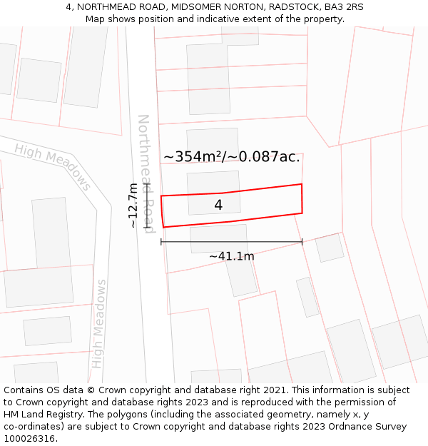 4, NORTHMEAD ROAD, MIDSOMER NORTON, RADSTOCK, BA3 2RS: Plot and title map