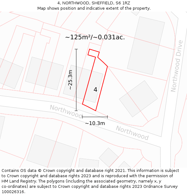 4, NORTHWOOD, SHEFFIELD, S6 1RZ: Plot and title map