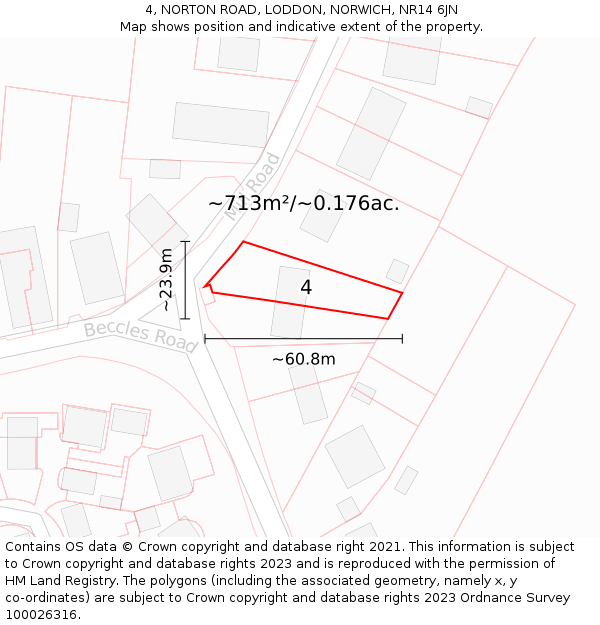 4, NORTON ROAD, LODDON, NORWICH, NR14 6JN: Plot and title map