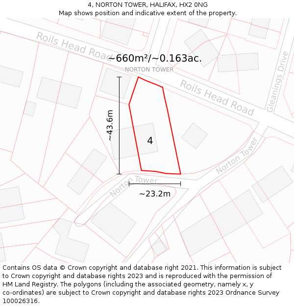 4, NORTON TOWER, HALIFAX, HX2 0NG: Plot and title map