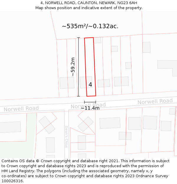 4, NORWELL ROAD, CAUNTON, NEWARK, NG23 6AH: Plot and title map