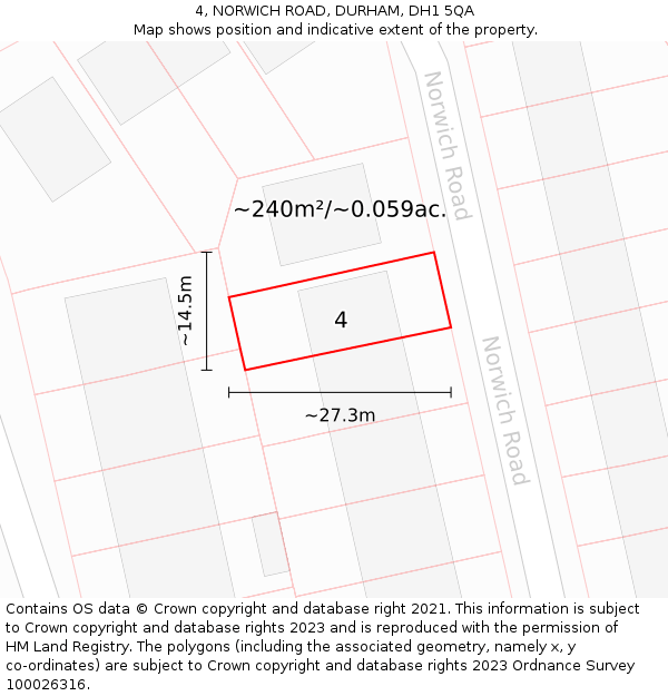 4, NORWICH ROAD, DURHAM, DH1 5QA: Plot and title map