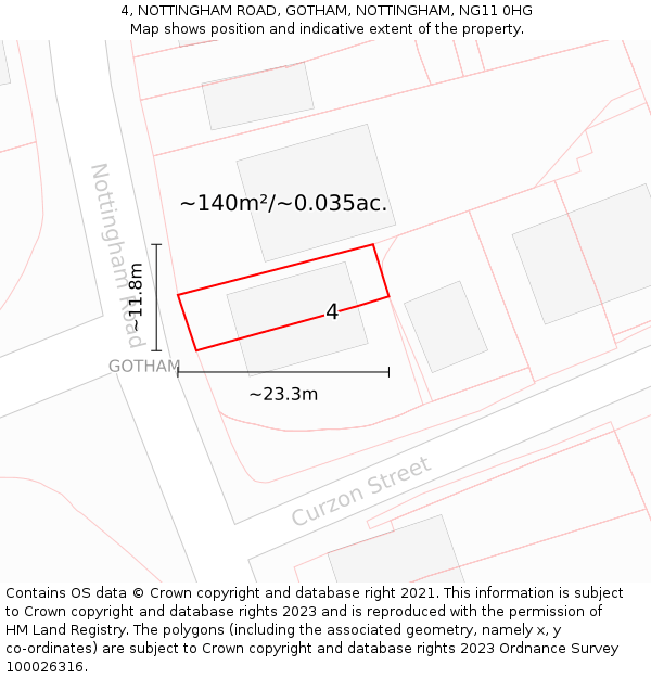 4, NOTTINGHAM ROAD, GOTHAM, NOTTINGHAM, NG11 0HG: Plot and title map