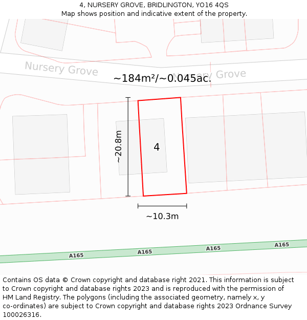 4, NURSERY GROVE, BRIDLINGTON, YO16 4QS: Plot and title map