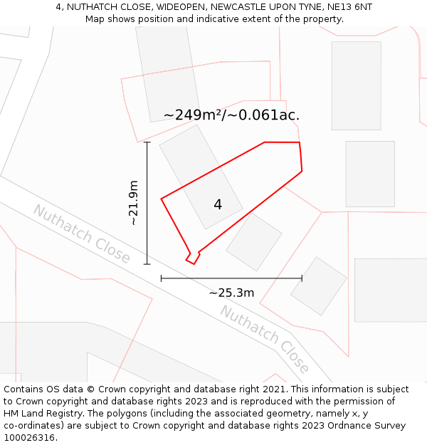 4, NUTHATCH CLOSE, WIDEOPEN, NEWCASTLE UPON TYNE, NE13 6NT: Plot and title map