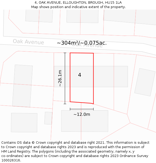 4, OAK AVENUE, ELLOUGHTON, BROUGH, HU15 1LA: Plot and title map