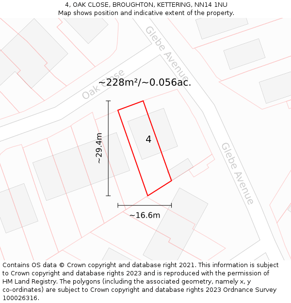 4, OAK CLOSE, BROUGHTON, KETTERING, NN14 1NU: Plot and title map