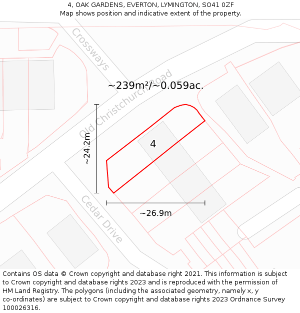 4, OAK GARDENS, EVERTON, LYMINGTON, SO41 0ZF: Plot and title map