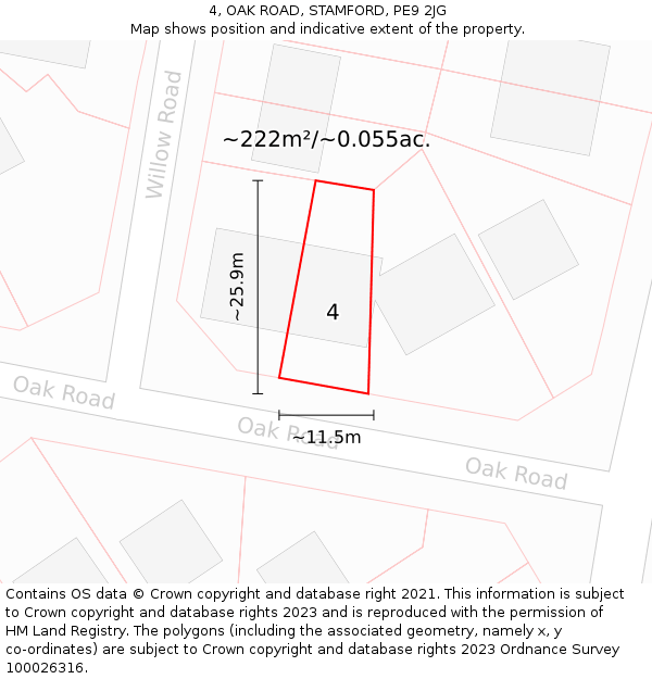 4, OAK ROAD, STAMFORD, PE9 2JG: Plot and title map