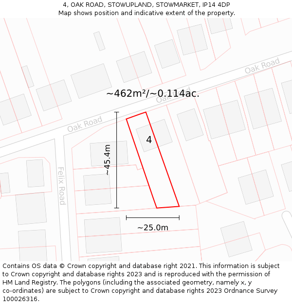 4, OAK ROAD, STOWUPLAND, STOWMARKET, IP14 4DP: Plot and title map