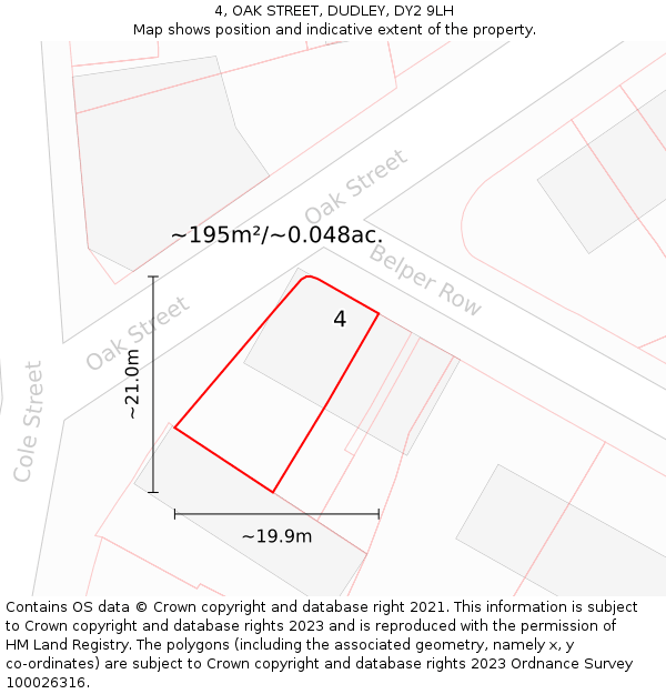 4, OAK STREET, DUDLEY, DY2 9LH: Plot and title map