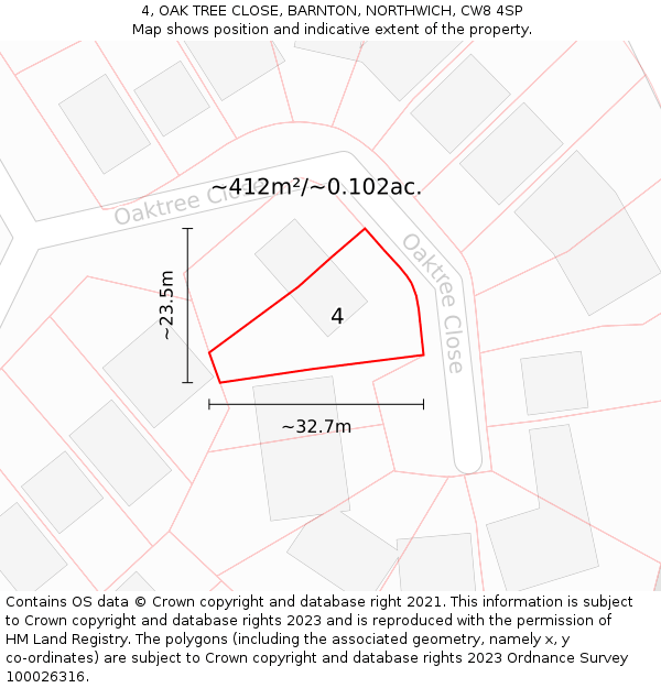 4, OAK TREE CLOSE, BARNTON, NORTHWICH, CW8 4SP: Plot and title map