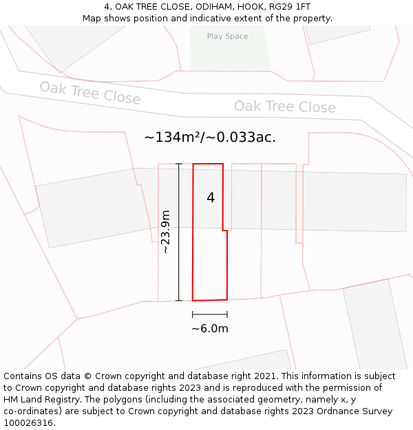 4, OAK TREE CLOSE, ODIHAM, HOOK, RG29 1FT: Plot and title map