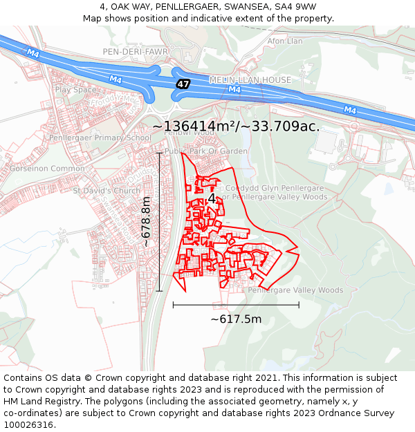 4, OAK WAY, PENLLERGAER, SWANSEA, SA4 9WW: Plot and title map