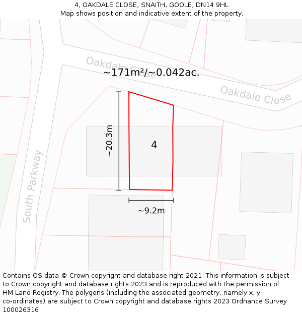 4, OAKDALE CLOSE, SNAITH, GOOLE, DN14 9HL: Plot and title map