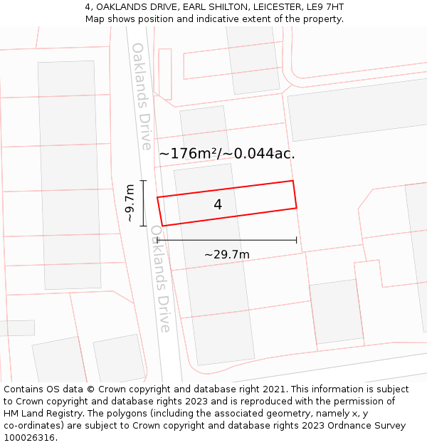 4, OAKLANDS DRIVE, EARL SHILTON, LEICESTER, LE9 7HT: Plot and title map