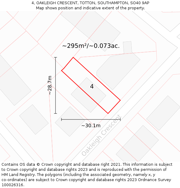 4, OAKLEIGH CRESCENT, TOTTON, SOUTHAMPTON, SO40 9AP: Plot and title map