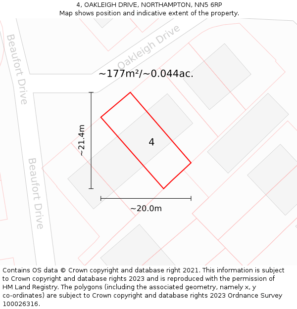 4, OAKLEIGH DRIVE, NORTHAMPTON, NN5 6RP: Plot and title map