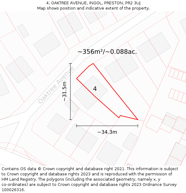 4, OAKTREE AVENUE, INGOL, PRESTON, PR2 3UJ: Plot and title map