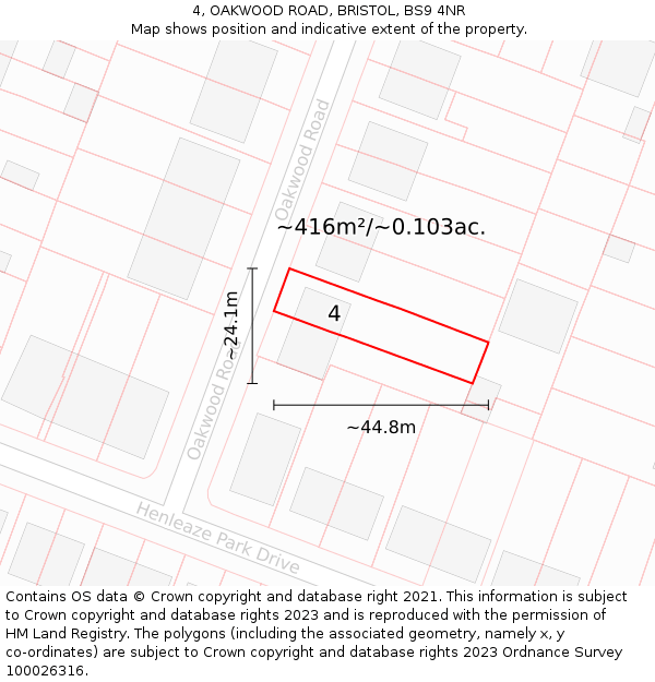 4, OAKWOOD ROAD, BRISTOL, BS9 4NR: Plot and title map