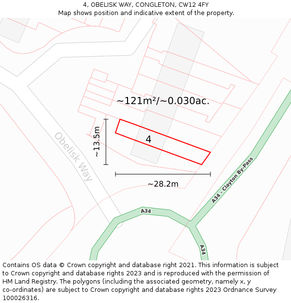 4, OBELISK WAY, CONGLETON, CW12 4FY: Plot and title map