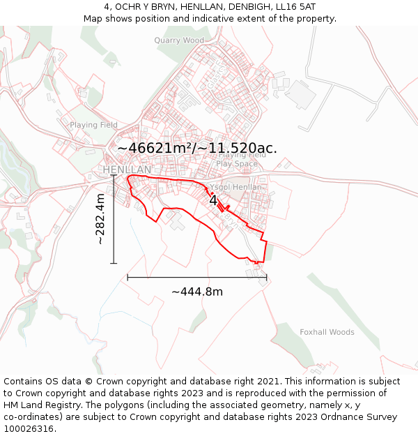 4, OCHR Y BRYN, HENLLAN, DENBIGH, LL16 5AT: Plot and title map