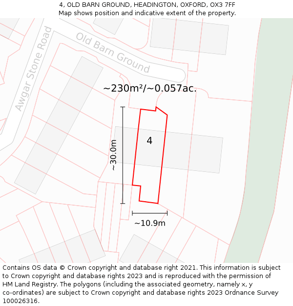 4, OLD BARN GROUND, HEADINGTON, OXFORD, OX3 7FF: Plot and title map