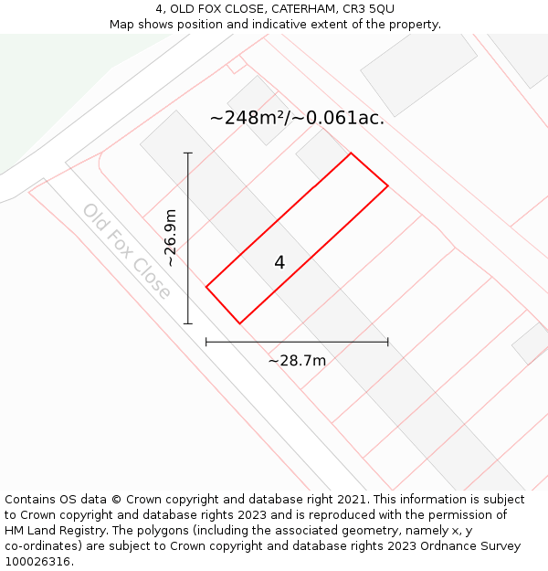 4, OLD FOX CLOSE, CATERHAM, CR3 5QU: Plot and title map