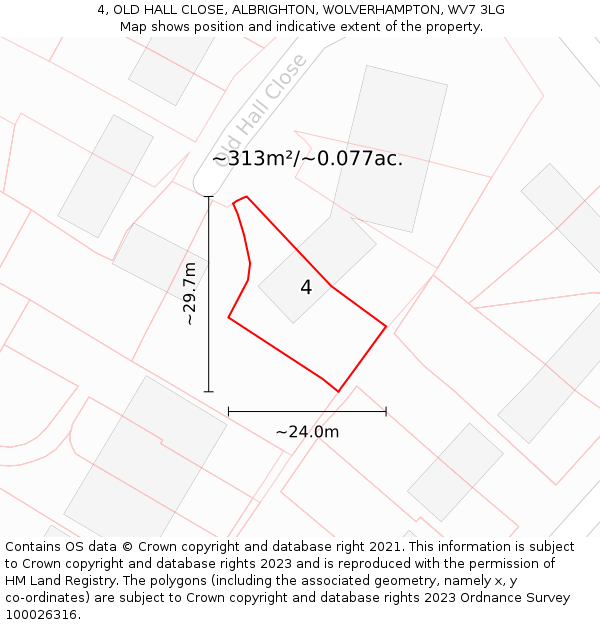 4, OLD HALL CLOSE, ALBRIGHTON, WOLVERHAMPTON, WV7 3LG: Plot and title map