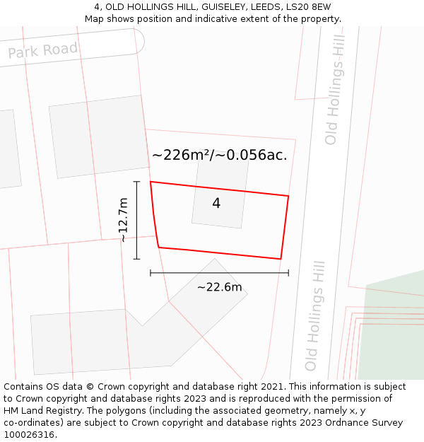 4, OLD HOLLINGS HILL, GUISELEY, LEEDS, LS20 8EW: Plot and title map