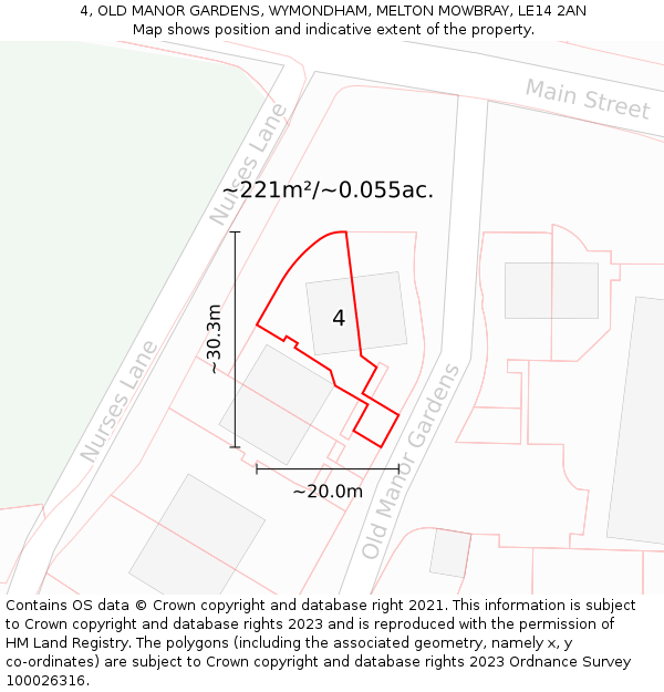 4, OLD MANOR GARDENS, WYMONDHAM, MELTON MOWBRAY, LE14 2AN: Plot and title map