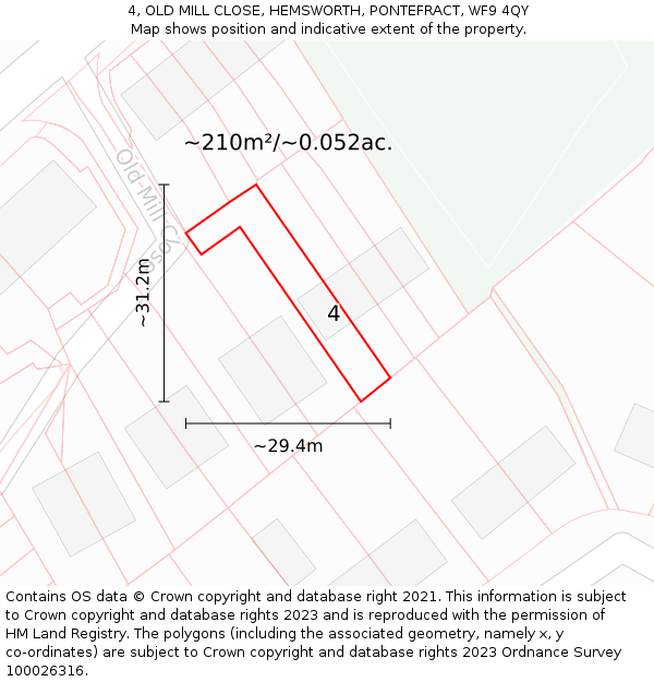 4, OLD MILL CLOSE, HEMSWORTH, PONTEFRACT, WF9 4QY: Plot and title map