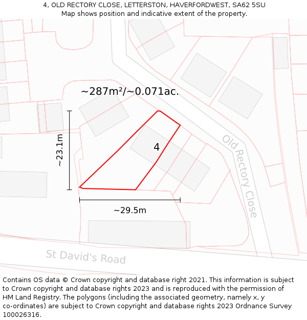 4, OLD RECTORY CLOSE, LETTERSTON, HAVERFORDWEST, SA62 5SU: Plot and title map