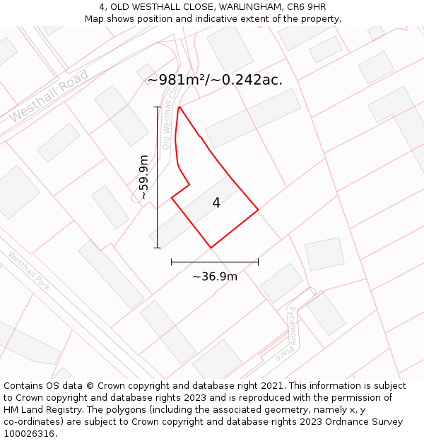 4, OLD WESTHALL CLOSE, WARLINGHAM, CR6 9HR: Plot and title map