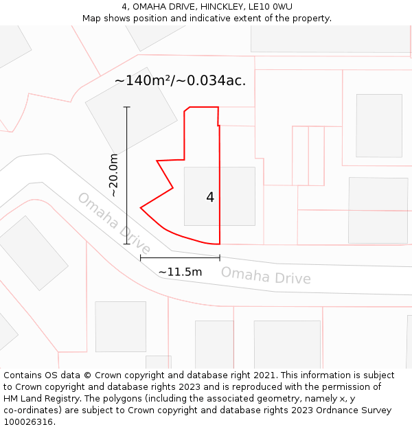 4, OMAHA DRIVE, HINCKLEY, LE10 0WU: Plot and title map