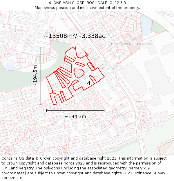 4, ONE ASH CLOSE, ROCHDALE, OL12 6JR: Plot and title map