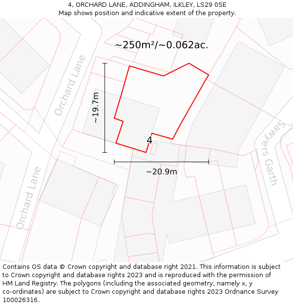 4, ORCHARD LANE, ADDINGHAM, ILKLEY, LS29 0SE: Plot and title map