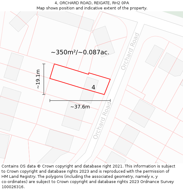 4, ORCHARD ROAD, REIGATE, RH2 0PA: Plot and title map