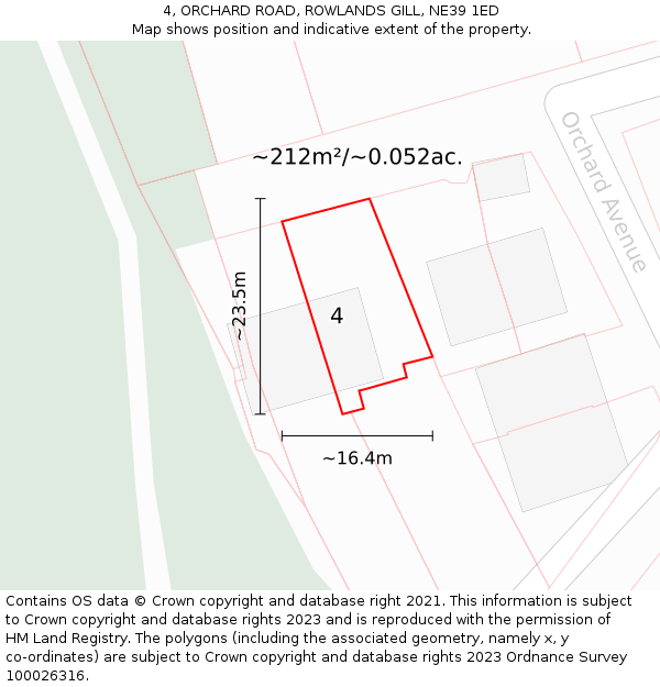 4, ORCHARD ROAD, ROWLANDS GILL, NE39 1ED: Plot and title map