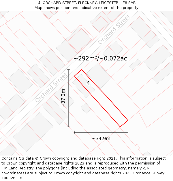 4, ORCHARD STREET, FLECKNEY, LEICESTER, LE8 8AR: Plot and title map