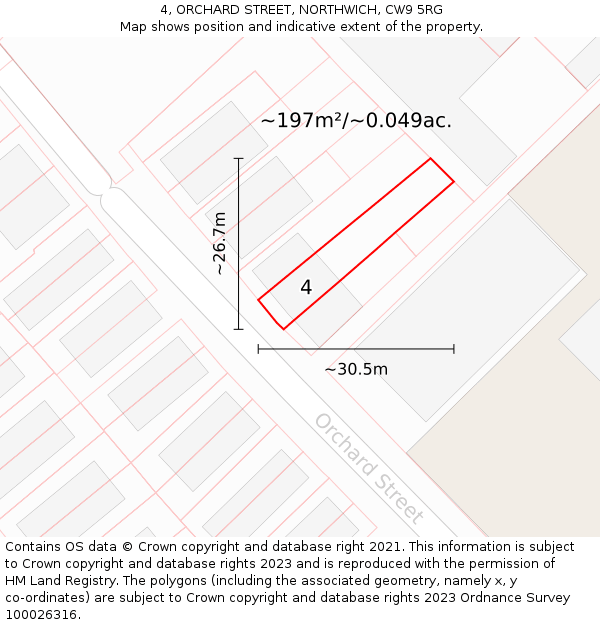 4, ORCHARD STREET, NORTHWICH, CW9 5RG: Plot and title map