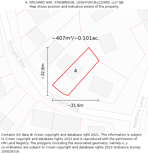 4, ORCHARD WAY, STANBRIDGE, LEIGHTON BUZZARD, LU7 9JE: Plot and title map