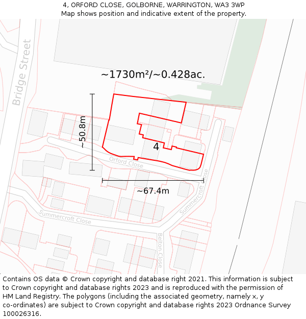 4, ORFORD CLOSE, GOLBORNE, WARRINGTON, WA3 3WP: Plot and title map