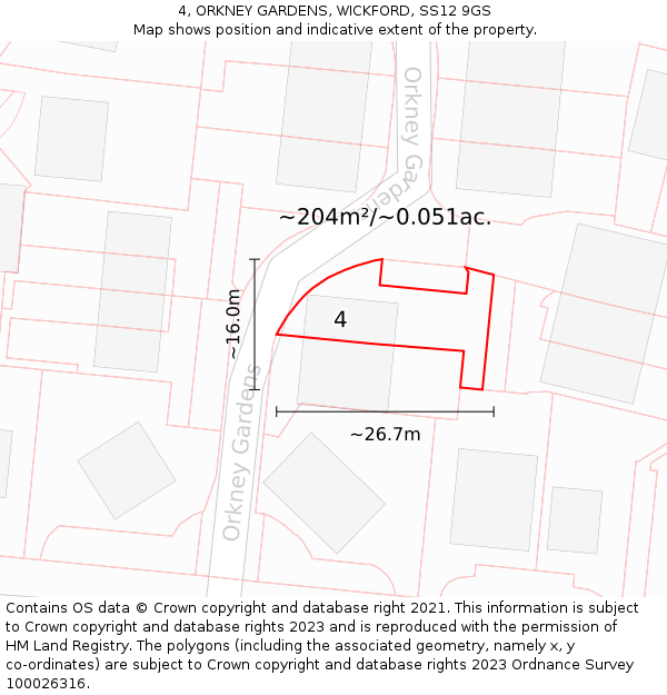 4, ORKNEY GARDENS, WICKFORD, SS12 9GS: Plot and title map