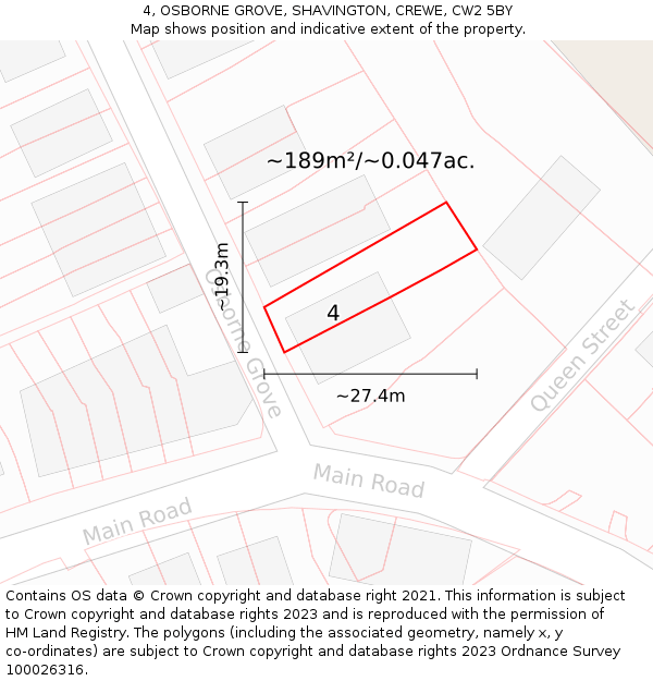 4, OSBORNE GROVE, SHAVINGTON, CREWE, CW2 5BY: Plot and title map